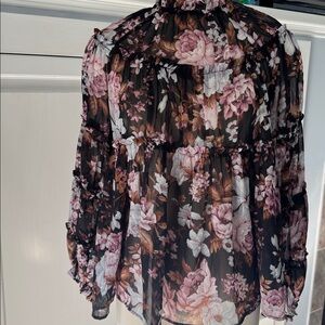 Elegant Floral Sheer Blouse - Black and Pink